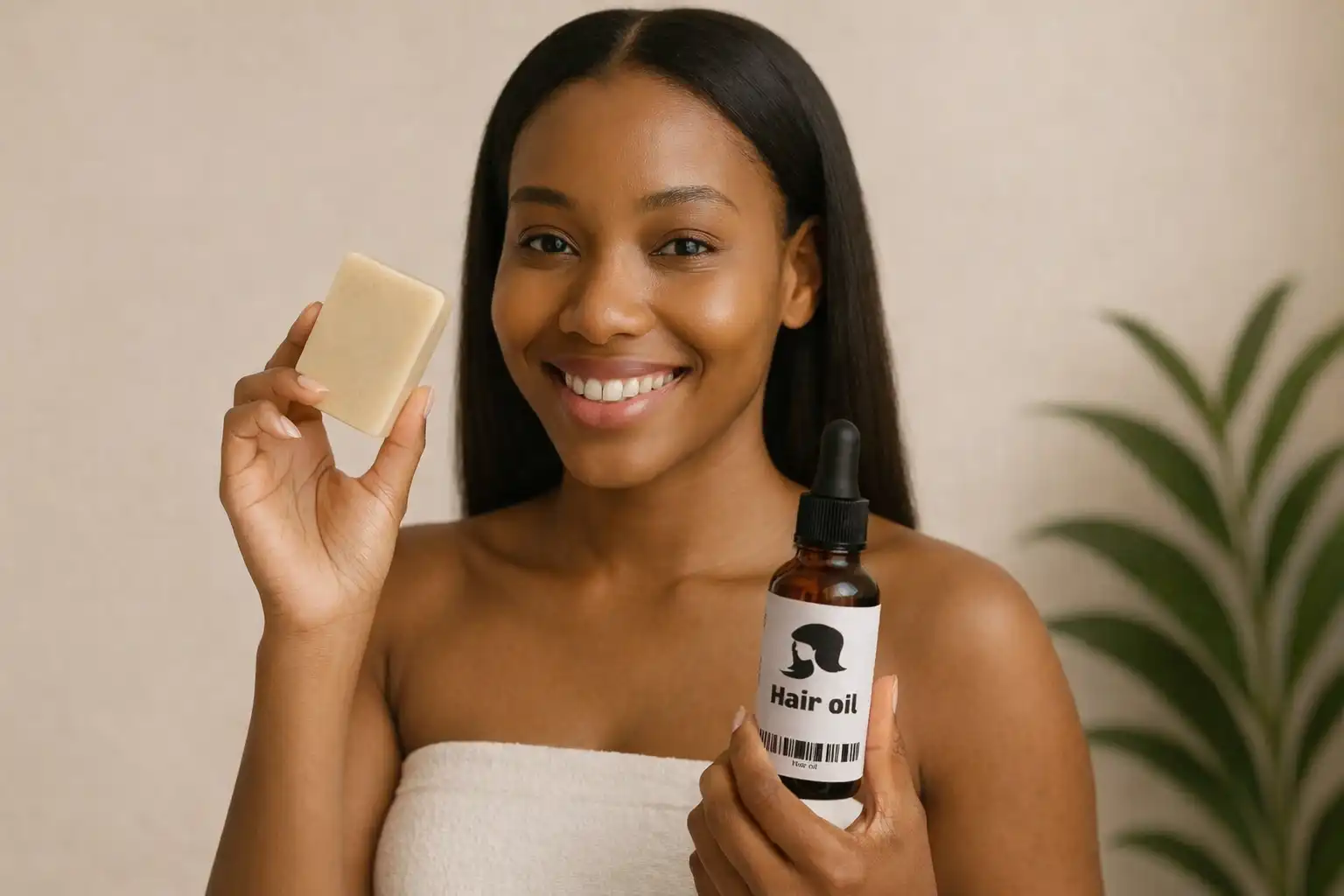 Femme tenant un savon naturel et une huile Yodi-K