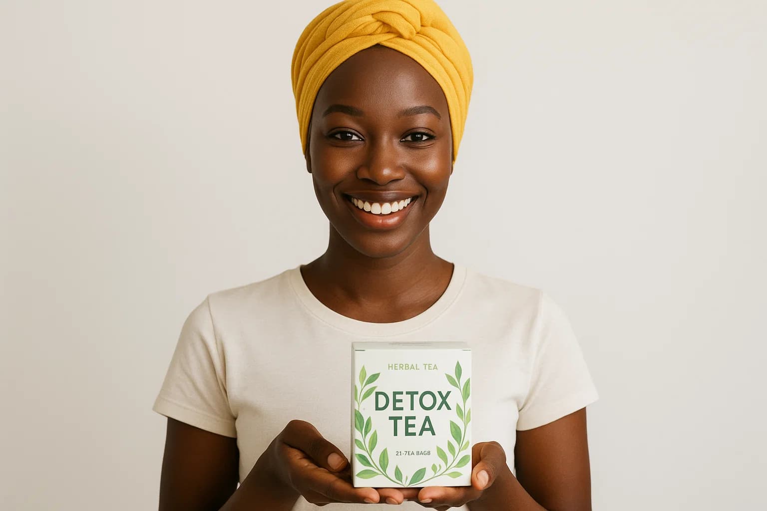 Femme tenant une boîte de tisane détox Yodi-K